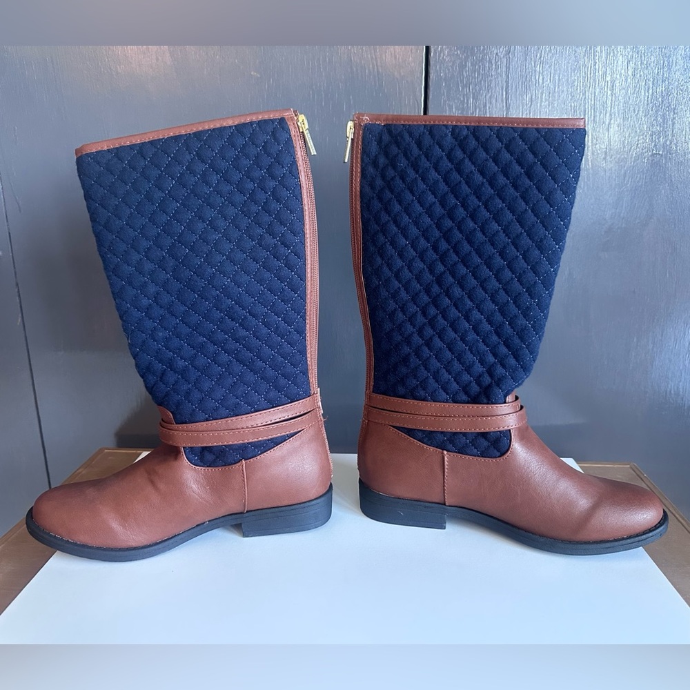 NWOT Nautica Navy and Brown Quilted Knee-High Boots - Picture 3 of 9